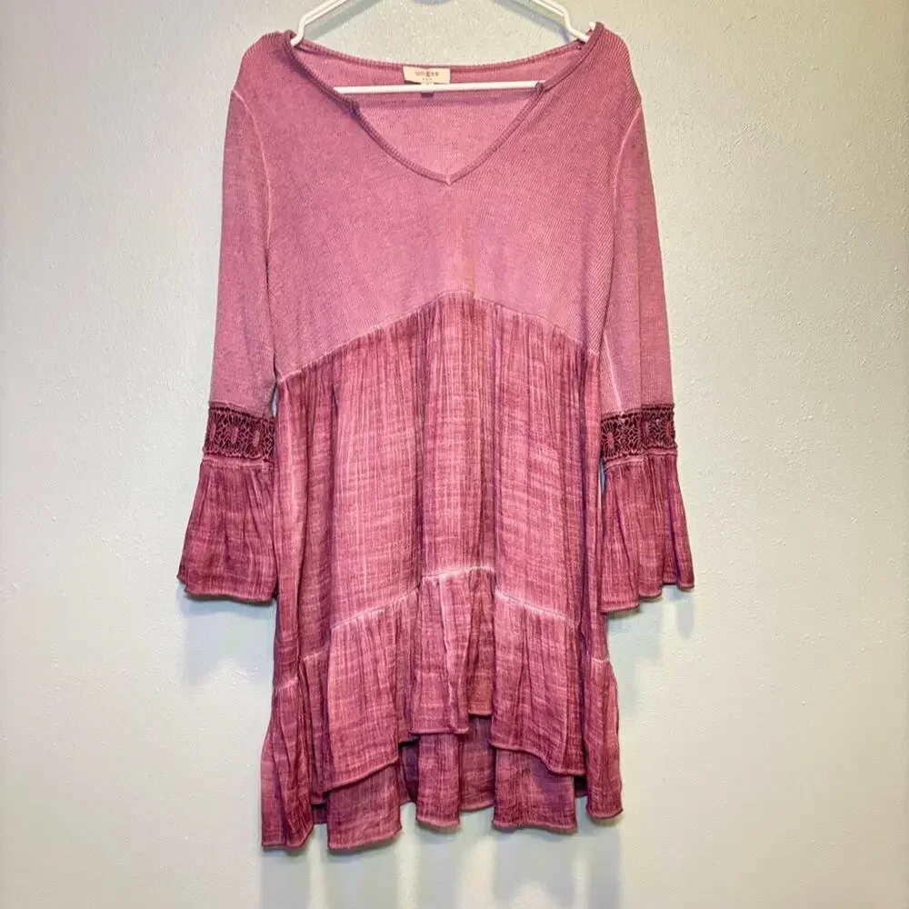 Umgee Purple Pink Boho Ruffle Hem Tunic Top Size Small - Picture 1 of 8
